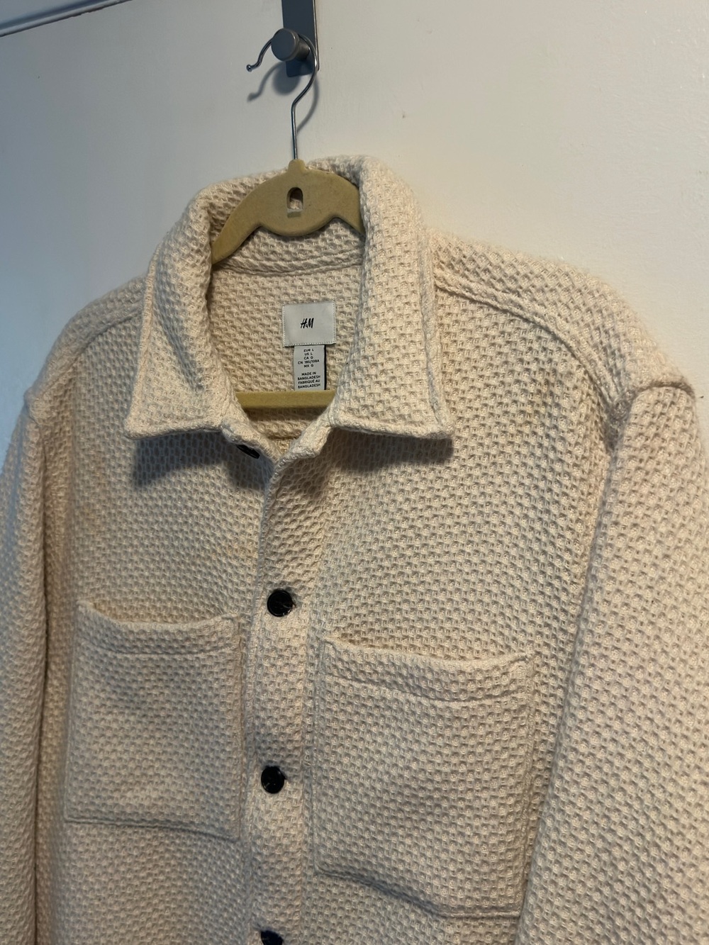 H&M Off-White Textured Knit Shirt Jacket